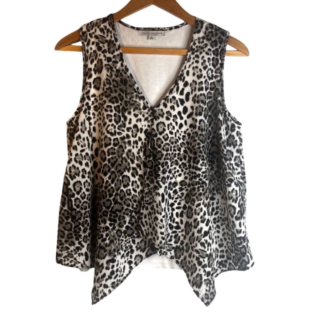 Green Envelope Animal Print Draped Front Tank Blouse Bold Fierce Size Medium